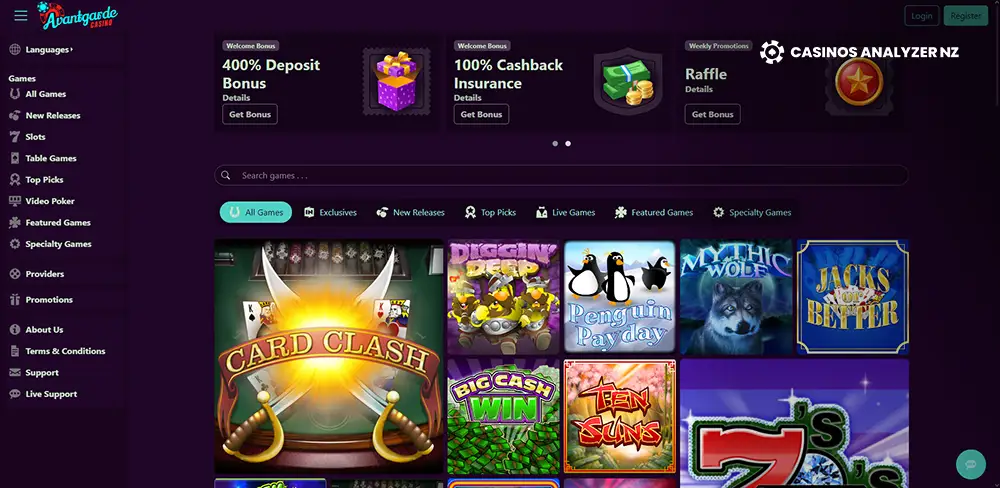 Avantgarde Casino Spielauswahl